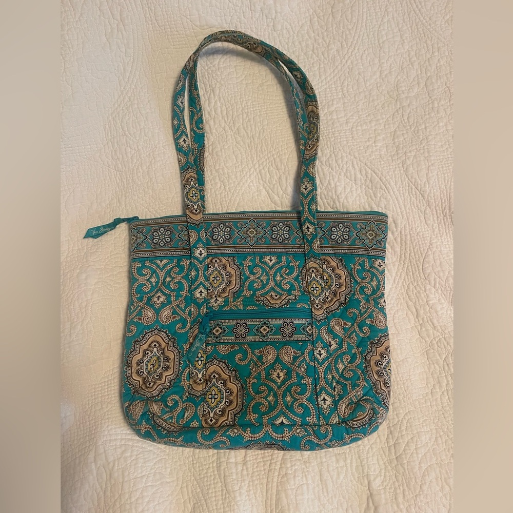Vera Bradley Teal Blue Medallion Print Quilted Tote Bag Purse Handbag